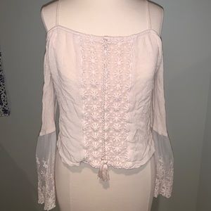 Garage white flowy shirt/lace floral sleeves